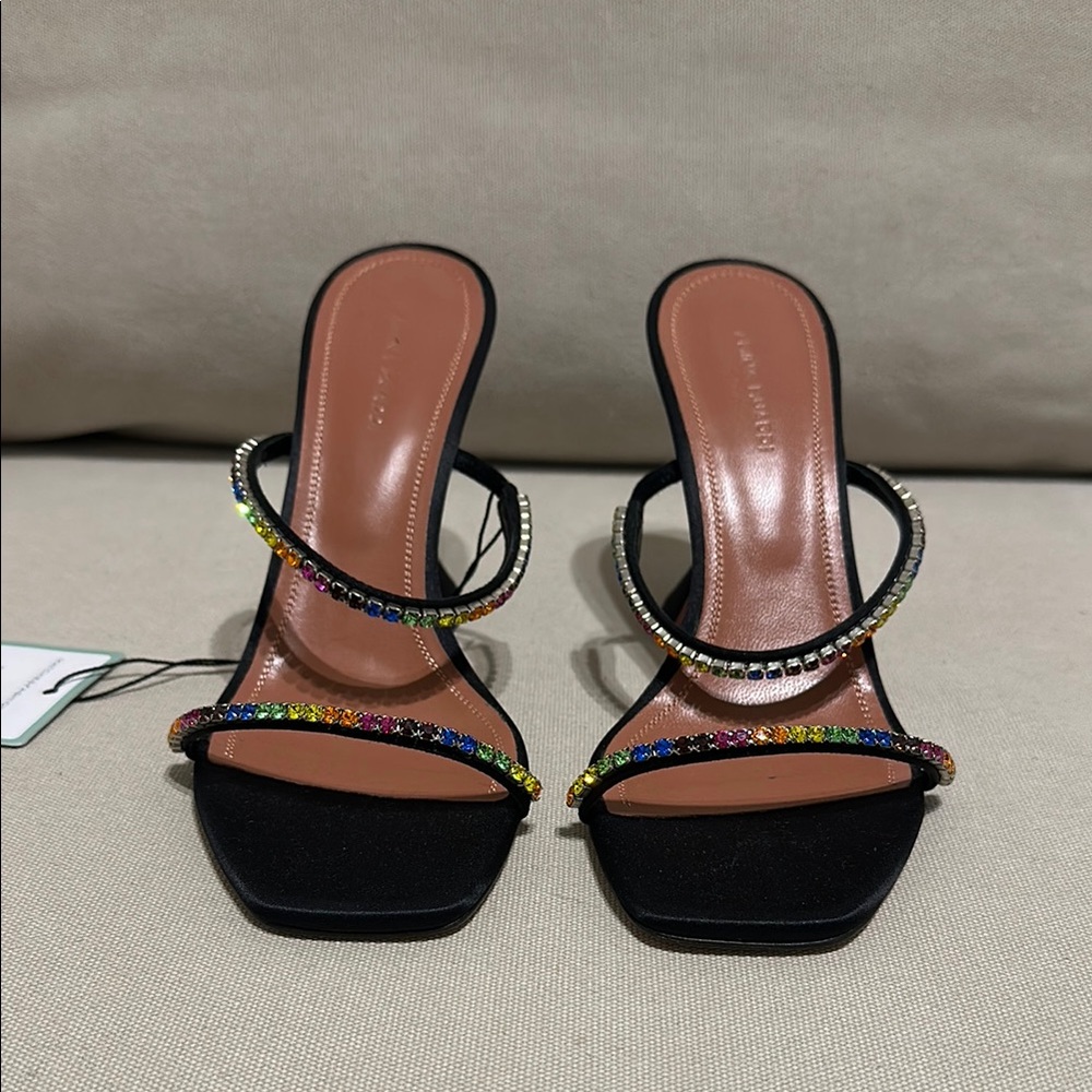 Amina Muaddi Gilda Black & Crystal Sandals